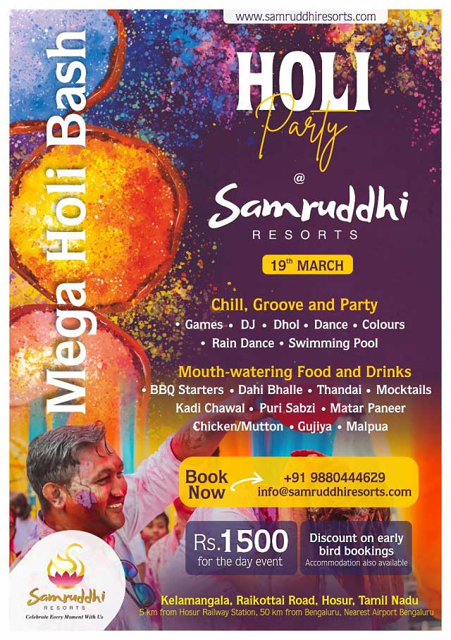 Holi 2022 at Resort in Hosur near Bengaluru - Samruddhi Resorts