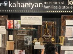 It Mattered to Her: Inside Vaydehi Khandelwal’s Ten-Year Journey to Bring Her Grandmother Back to Life The introductory placard describing Ghar Ki Kahaniyan as a museum of families and stories, displayed above a weathered, hand-bound personal diary