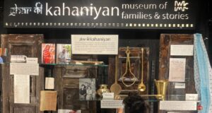It Mattered to Her: Inside Vaydehi Khandelwal’s Ten-Year Journey to Bring Her Grandmother Back to Life The introductory placard describing Ghar Ki Kahaniyan as a museum of families and stories, displayed above a weathered, hand-bound personal diary